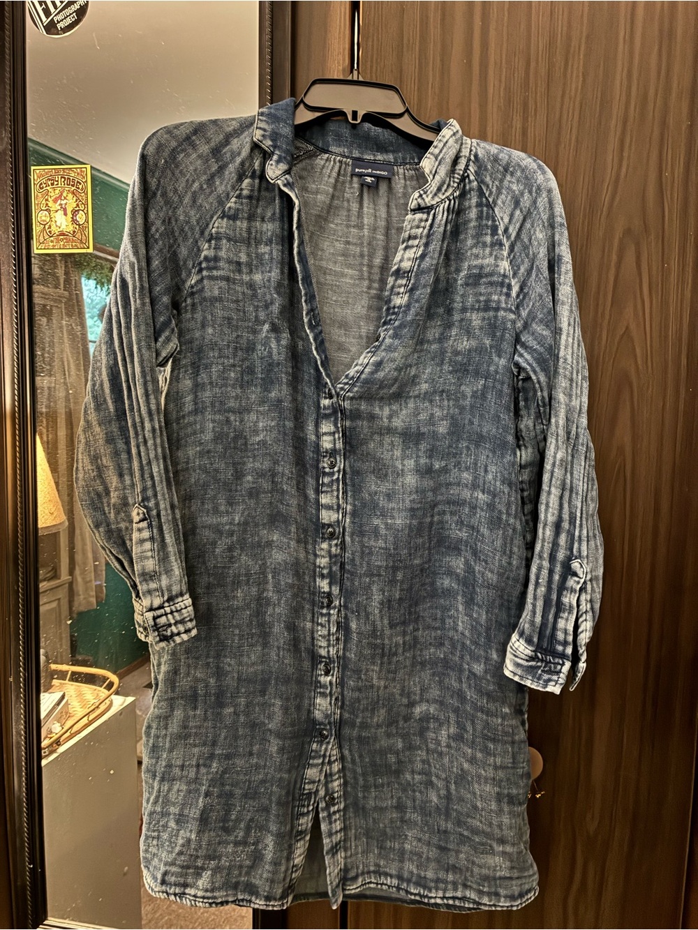 J. Jill Indigo Washed Button-Front Casual Shirt Dress